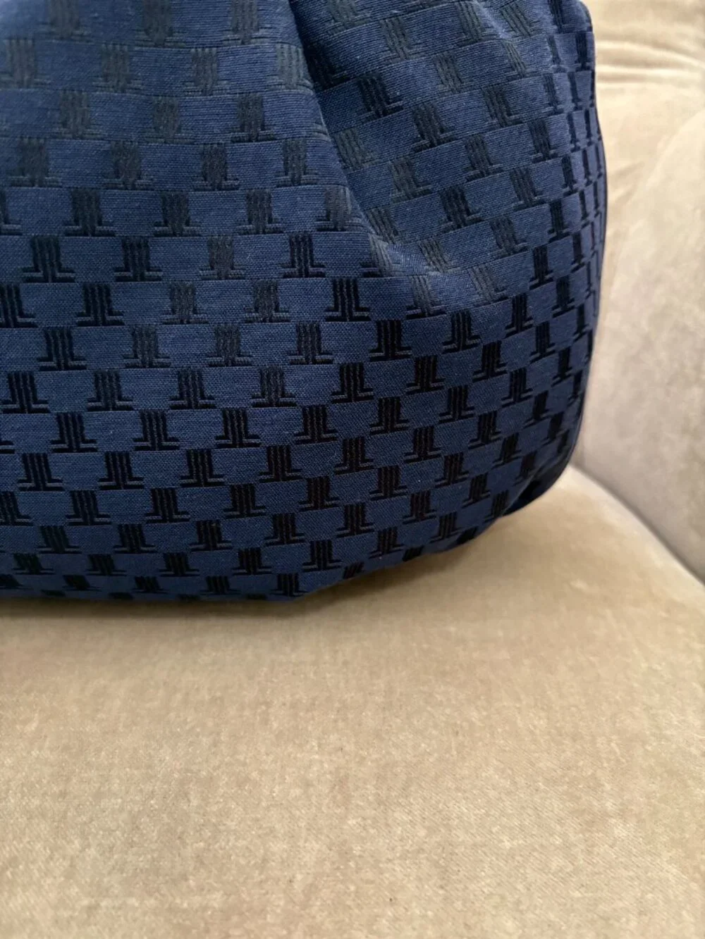 VTG Auth LANVIN PARIS Iconic Monogram Canvas & Leather Ruched Satchel Bag - Picture 5 of 9